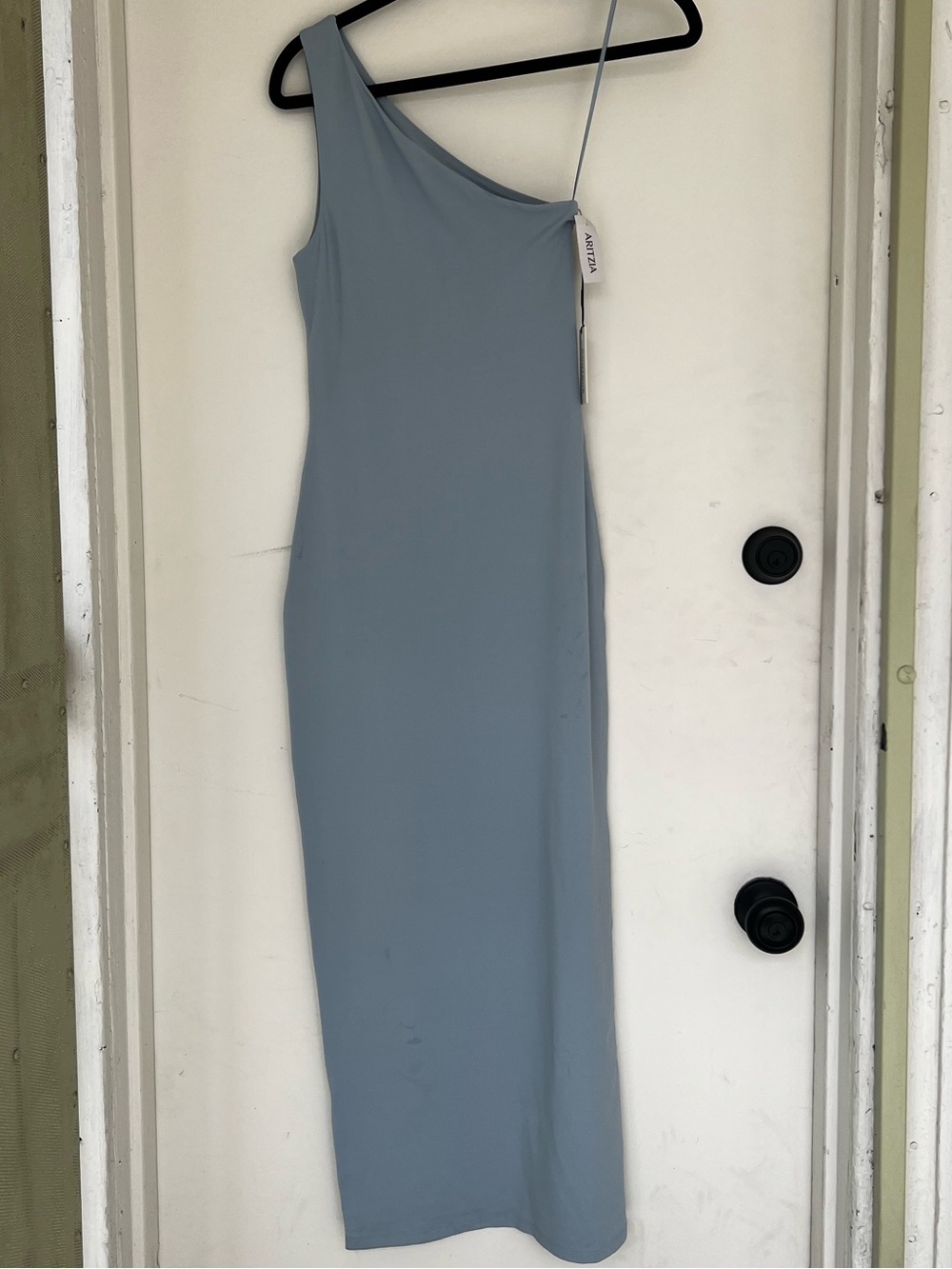 Aritzia One-Shoulder Maxi Dress in Dusty Blue